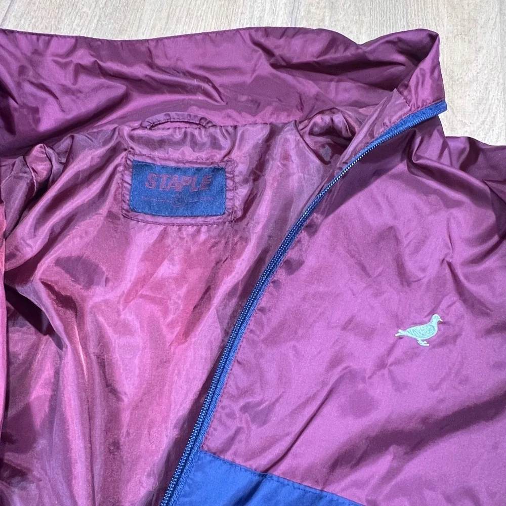 Staple Pigeon Mens Colorblock Windbreaker Jacket‎ Burgundy Navy Blue Large Logo